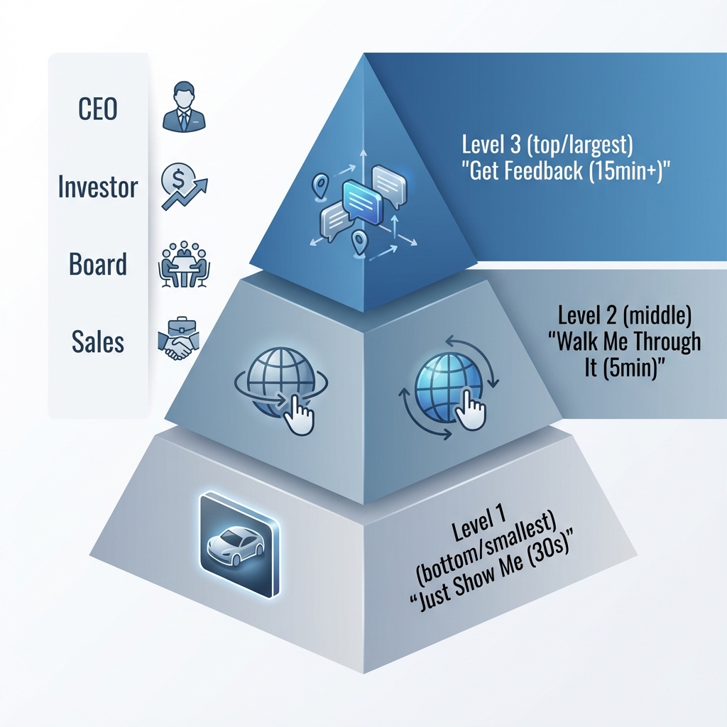 Communication pyramid showing 3 levels of stakeholder design review
